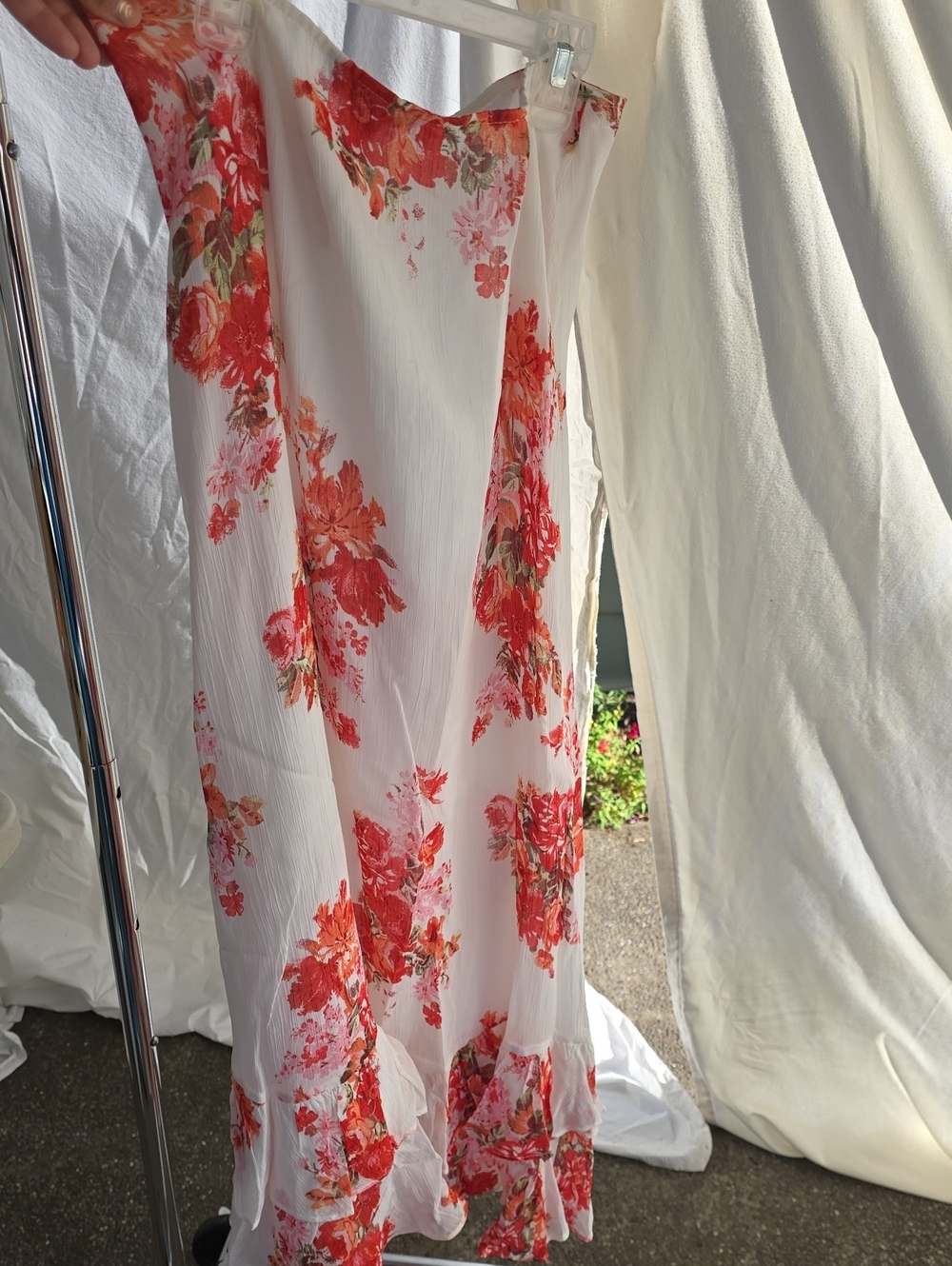 Moda International White Maxi Skirt with Red & Pink Floral Print